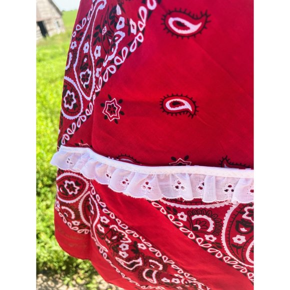 Vintage Red Bandanna Half Apron Western Farmhouse - Picture 6 of 12